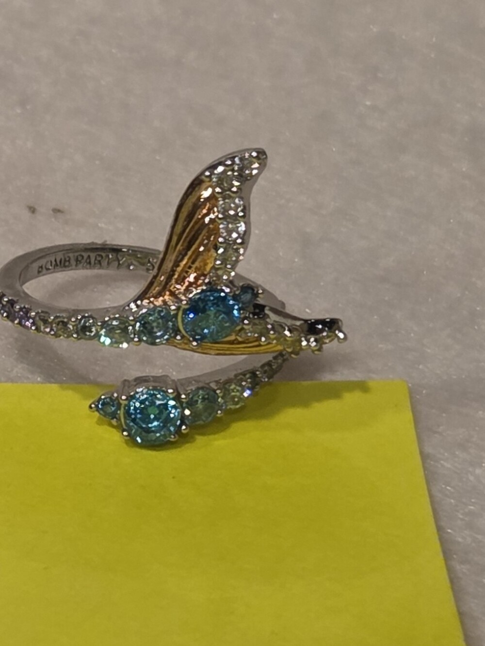 Mermaid-tail w Blue labcreated stones, cubic zirconia Wrap Ring - Women Jewelry